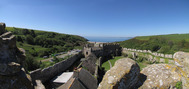 SX14295-14299 Panoramic view from old tower Manorbier Castle.jpg